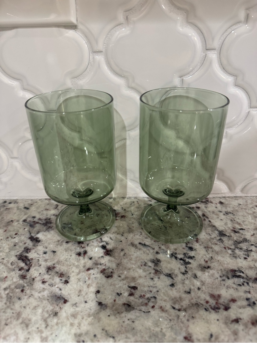 NIB Anthropologie The Morgan Collection Short Stem Wine Glasses in Sage Set of 2